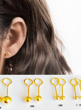 S999纯银黄金色弯钩耳钉女耳饰高级小众设计感气质耳环养耳洞耳骨