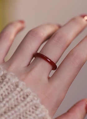 【拍一发二】小红书国风冰种红玛瑙戒指小众细素情侣极细戒指