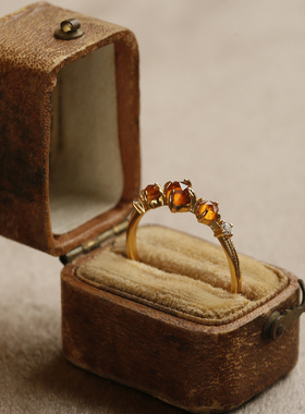 《幻日》ERMAN薾曼日系橘橙色石榴石戒指复古气质宝石开口指环