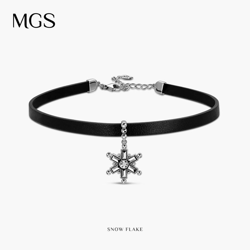 MGS飘雪系列幸运星choker真皮轻奢项圈黑色脖颈链项链锁骨颈链女
