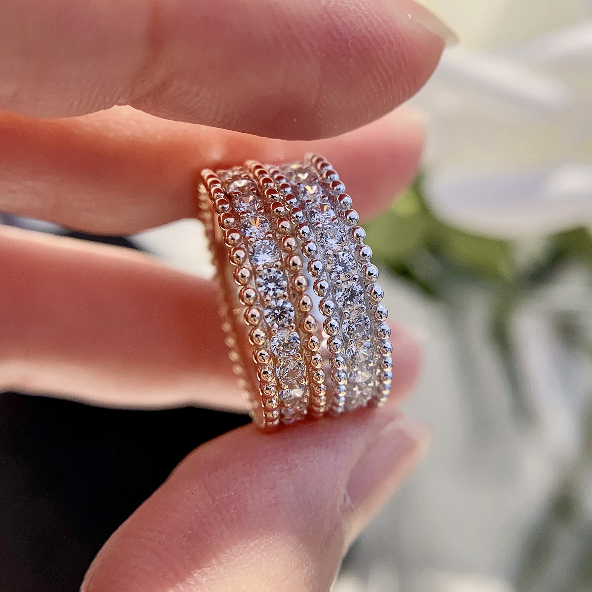 安娜同款925纯银镀金珠边戒指网红款女礼物百搭时尚高级感镶钻