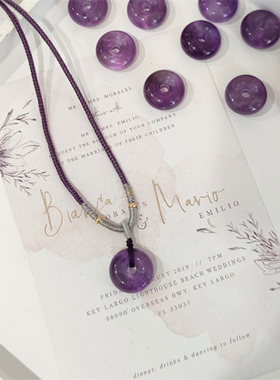 天然乌拉圭紫水晶平安扣项链女学生简约新款个性原创闺蜜生日礼物