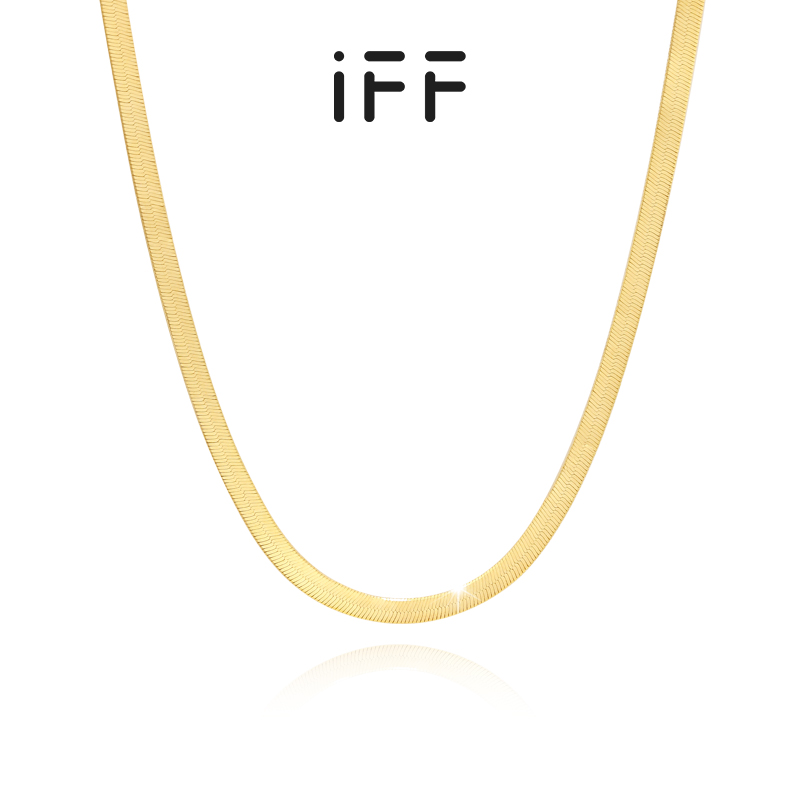 【帆帆推荐】IFF珠宝18K黄金蛇骨链扁形叠戴项链au750锁骨链颈链