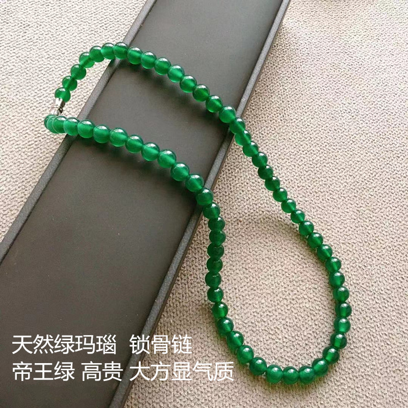 网红天然绿玛瑙短款锁骨链颈项链6帝王绿水晶圆珠气质时尚礼物古