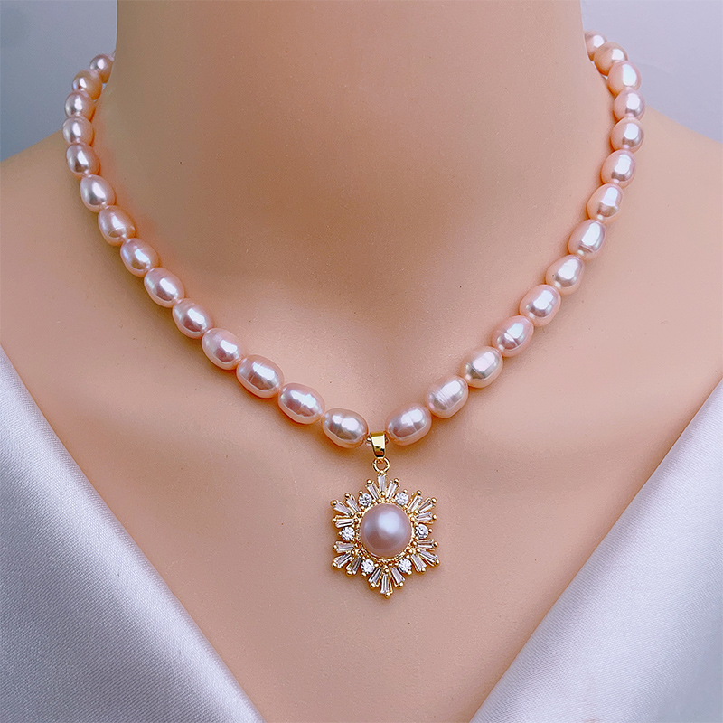 珍珠项链天然淡水米形颈链送女友轻奢高级感锁骨链母亲节送妈妈