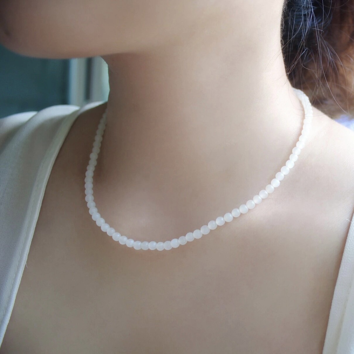 天然新疆和田白玉小米珠锁骨链羊脂玉国风项链原创复古设计女礼物