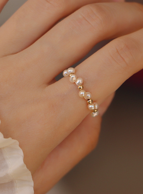 YOUR蕾丝编织珍珠戒指美国14k包金戒指戒子精致设计感优雅时尚女
