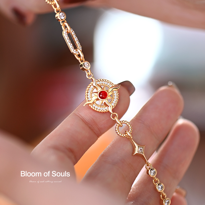 《落日晚星》原创设计S925纯银手链天然红玛瑙贝母法式复古高级感