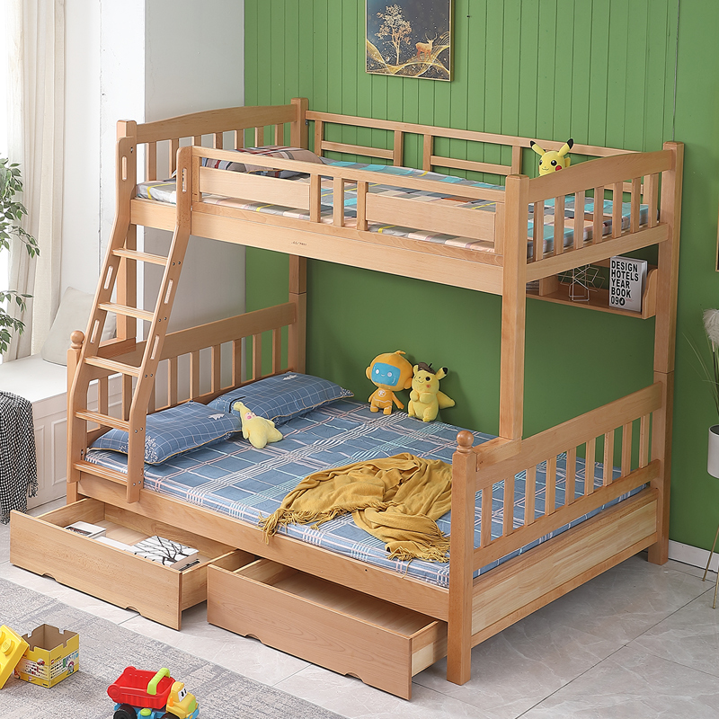 榉木上下床高低床1.5米成人全实木儿童双层床1.2子母床可拆分定制