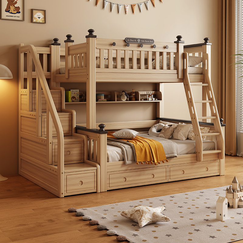 金多喜上下床高低床全实木双层床原木风母子床儿童床上下铺子母床