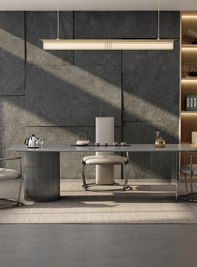 轻奢岩板茶台办公室泡茶烧水壶一体设计师现代简约别墅茶桌椅组合