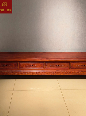 红木电视柜刺猬紫檀花梨木2米原木四抽雕花地柜中式客厅红木家具