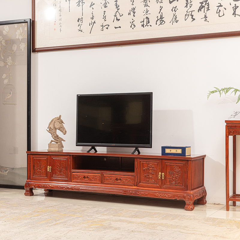 花梨木新中式客厅地柜刺猬紫檀整装豪华雕花影视柜红木素面电视柜