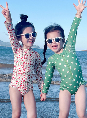 女童速干长袖泳衣夏季新款韩国童装小女孩宝宝洋气碎花连体游泳装