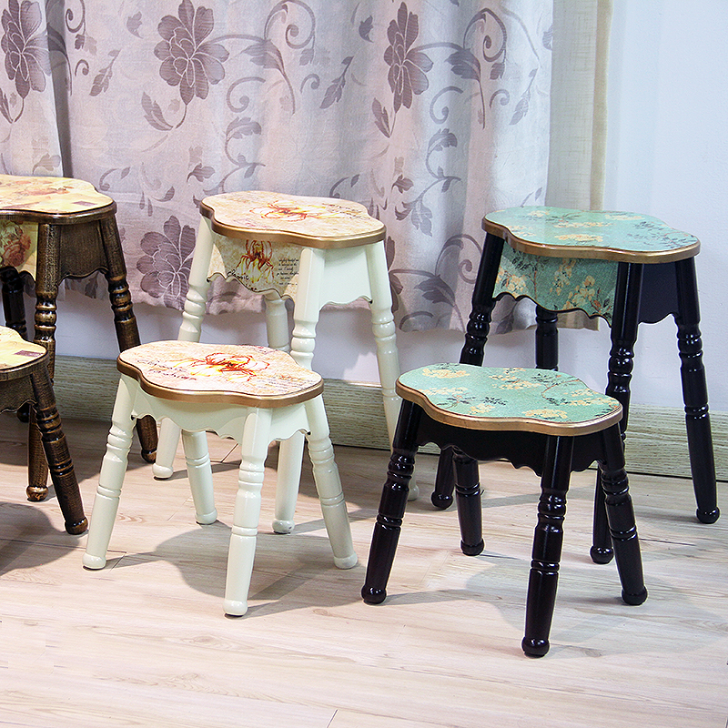 北欧凳子家用时尚创意餐桌凳简约现代板凳实木客厅省空间圆凳田园
