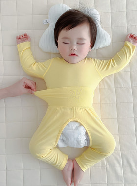 婴儿无骨莫代尔长袖长裤睡衣薄款护肚套装夏季男女宝宝衣服空调服