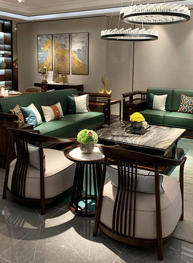 新中式沙发现代简约轻奢禅意别墅客厅沙发组合乌丝檀实木高端家具