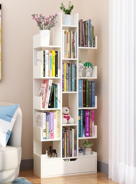 简易书架多层置物架落地实木家用儿童网红小书柜桌边多层客厅靠墙