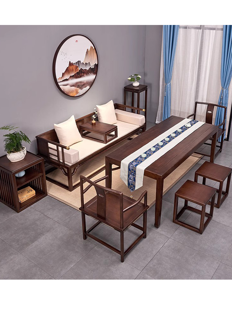 新中式罗汉床茶桌椅组合客厅沙发实木床榻泡茶禅意白蜡木成套家具