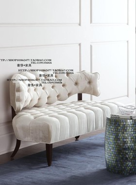 比利时北欧美式风格实木纽扣布艺双人位沙发样板房别墅客厅家具