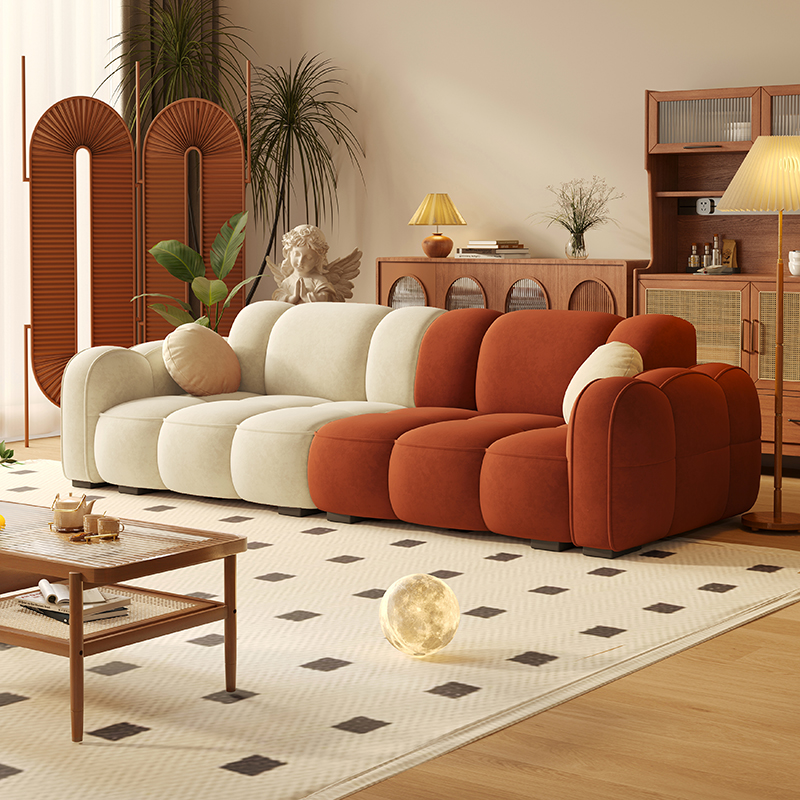 法式复古风饼干沙发家用客厅小户型简约直排设计师2024款布艺沙发