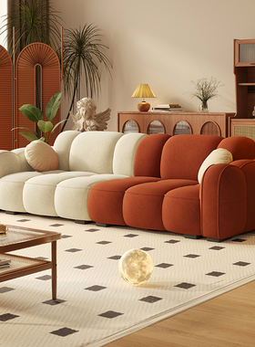 法式复古风饼干沙发家用客厅小户型简约直排设计师2024款布艺沙发