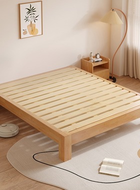 榻榻米无床头实木床现代简约卧室家用双人床小户型排骨架床可定制
