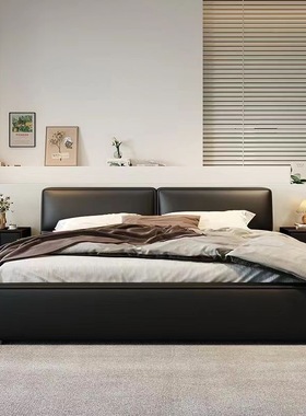 大黑牛床意式极简现代简约软包真皮床主卧1.8米大床豆腐块实木床