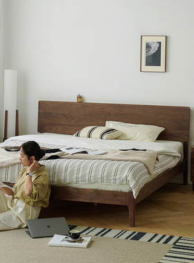 北美黑胡桃木实木床双人床北欧主卧1.8米1.5米现代简约复古婚床