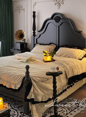 法式床实木床法式复古黑色双人床主卧美式床轻奢卧室现代简约大床