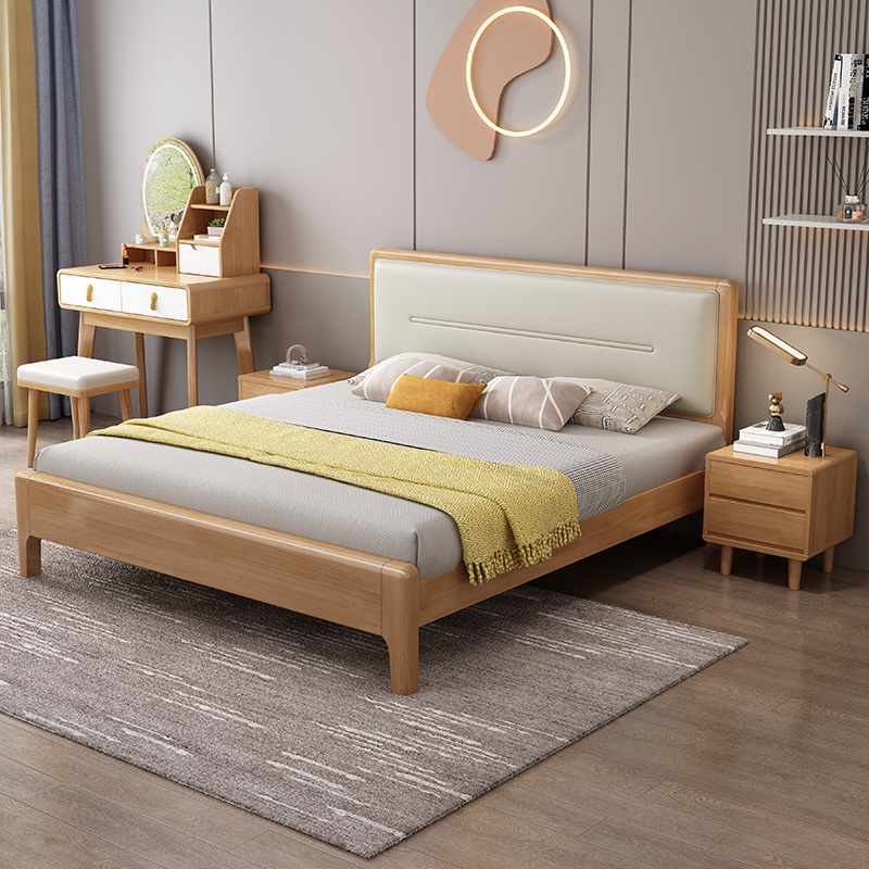 北欧现代简约实木软包床主卧1.8双人轻奢婚床1.5小卧室软靠民宿床