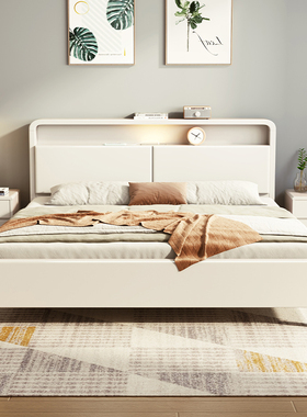 北欧实木床奶油白色现代简约1.5m储物床小户型双人床1.8m卧室婚床