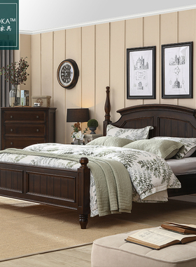 美式实木双人床1.8米1.5米实木床罗马柱圆柱床品质卧室家具组合