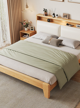 实木床卧室家具双人床北欧风简约经济型出租房用简易单人储物床架