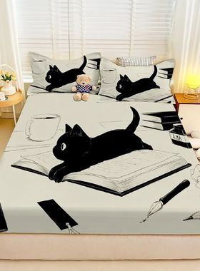 卡通墨水猫系列床笠单品床罩席梦思床垫套保护罩子儿童房床上用品