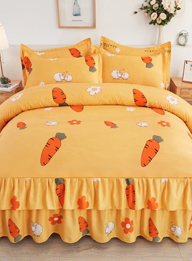 全棉床裙床罩1.5m1.8米2.0双人防滑式床单纯棉四件套韩版床上用品