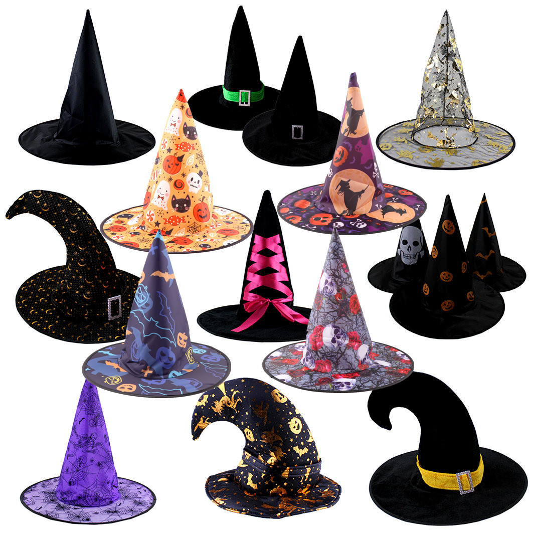 林芳万圣节舞会表演道具派对弯帽子巫婆女巫师帽南瓜帽黑尖骷髅