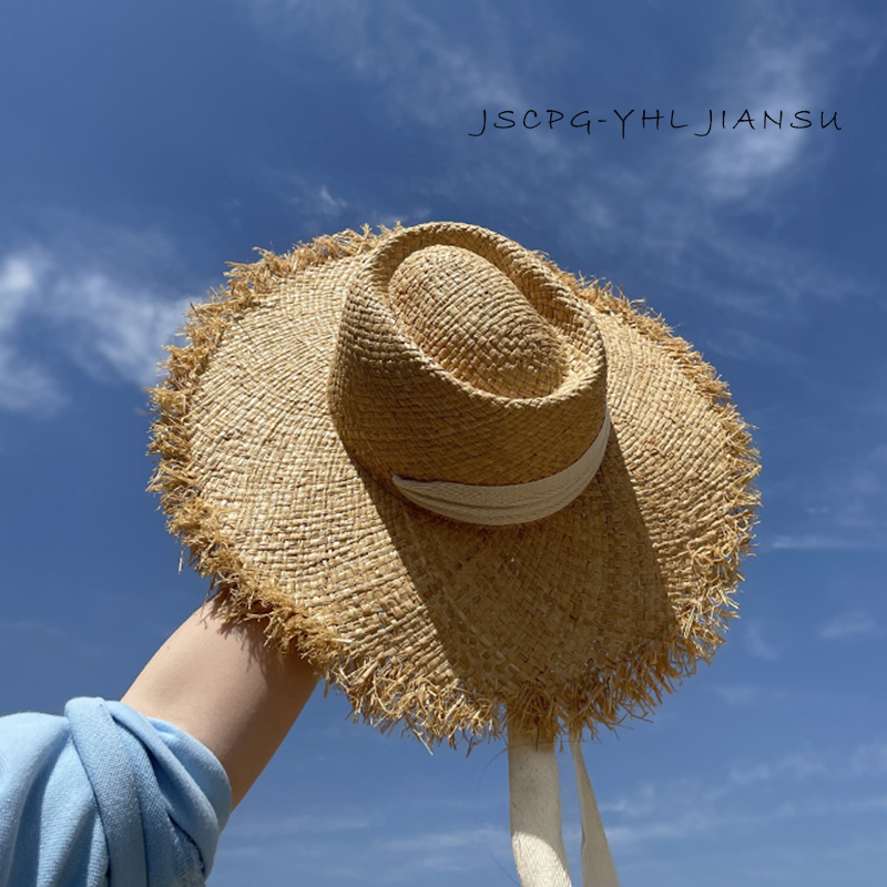 2024新款法式拉菲草帽女夏季大檐遮阳帽网海边度假沙滩帽子防晒帽