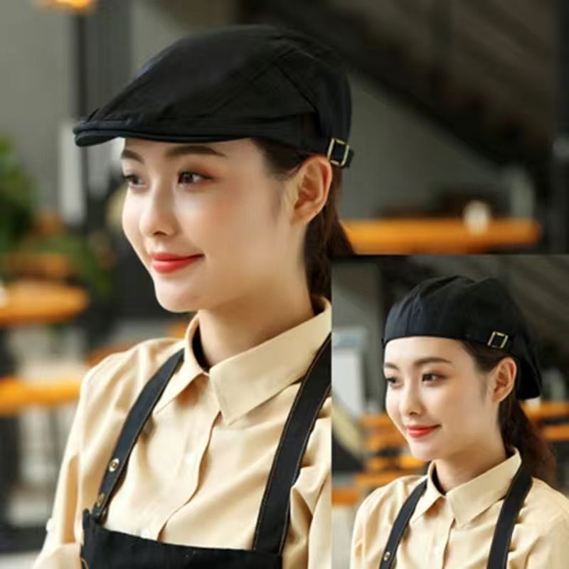 厨师帽子男女夏季透气贝雷帽厨房火锅店餐厅布帽服务员工作帽定制