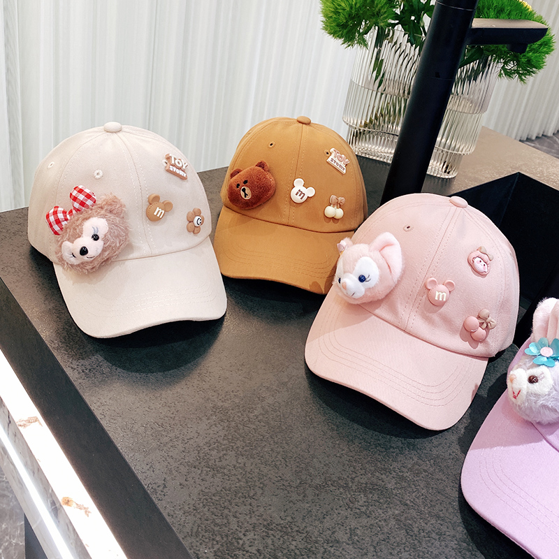 新款韩版潮童玩偶鸭舌帽纯棉琳娜贝尔棒球帽男女童卡通户外遮阳帽