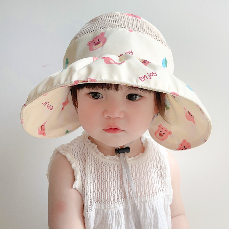 婴儿遮阳帽女童防紫外线空顶帽男宝宝帽子遮脸太阳帽大帽檐防晒帽