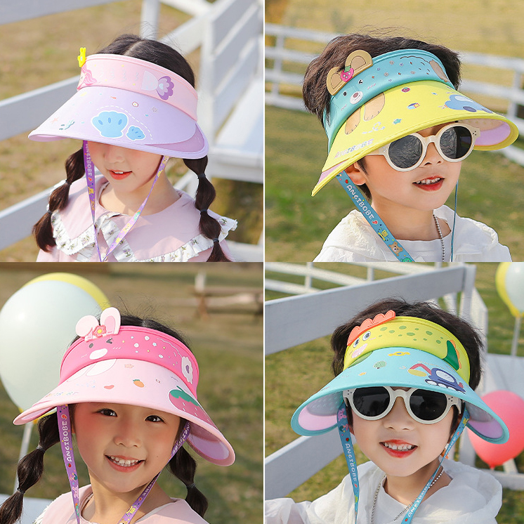 儿童防晒帽夏季男童遮阳帽子女童可爱卡通空顶帽防紫外线太阳帽潮
