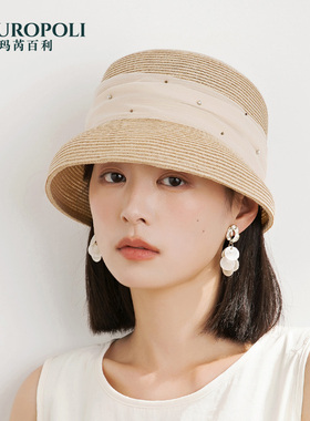 帽子女夏季新款法式赫本风灯罩式草帽优雅遮阳帽百搭休闲防晒帽子