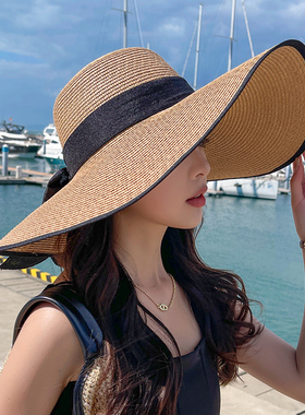 沙滩帽子女夏季海边度假大帽檐防紫外线草帽可折叠遮阳防晒太阳帽