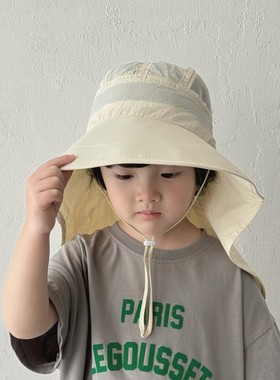 儿童防晒帽子夏季遮脸新款uv防紫外线薄沙滩渔夫男女童宝宝遮阳帽