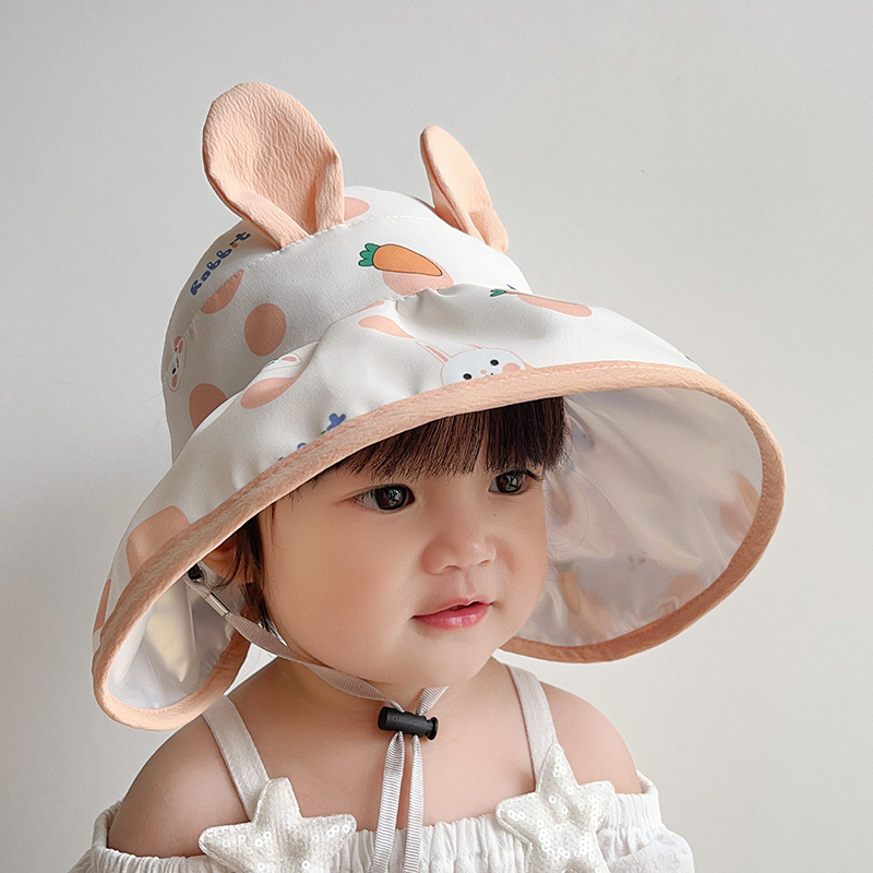 女宝宝防晒帽子夏季洋气可爱兔耳女孩空顶太阳帽大檐婴儿童遮阳帽