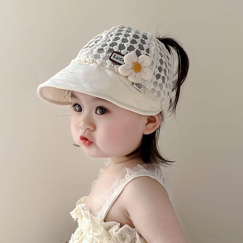 婴儿防晒帽子夏款女宝宝空顶太阳帽甜美大帽檐夏季薄款女童遮阳帽