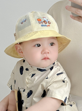 婴儿防晒帽子夏季小男孩全网婴幼儿遮阳帽宝宝夏天薄款男童渔夫帽
