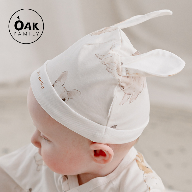 Oak Family婴儿夏季兔耳胎帽0~6个月纯棉囟门帽初生新生宝宝帽子