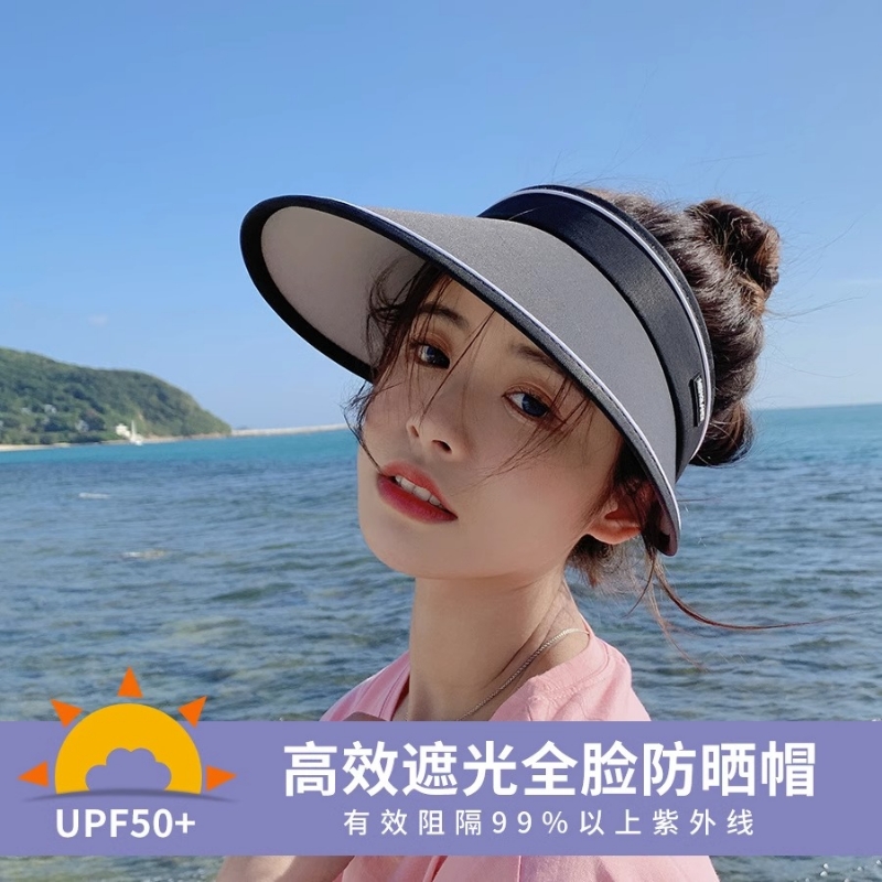 UPF50+夏季防晒帽2024新款女帽檐骑车防紫外线空顶太阳帽子遮阳帽